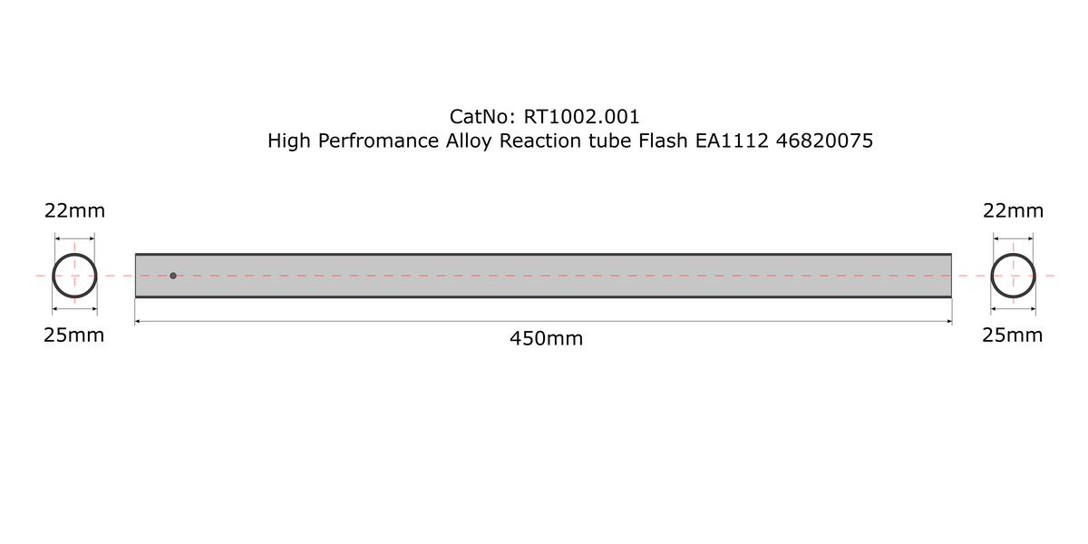 RT1300, High Performance Alloy Reaction tube Flash EA1112, 450 x 25 x 22mm 46820075