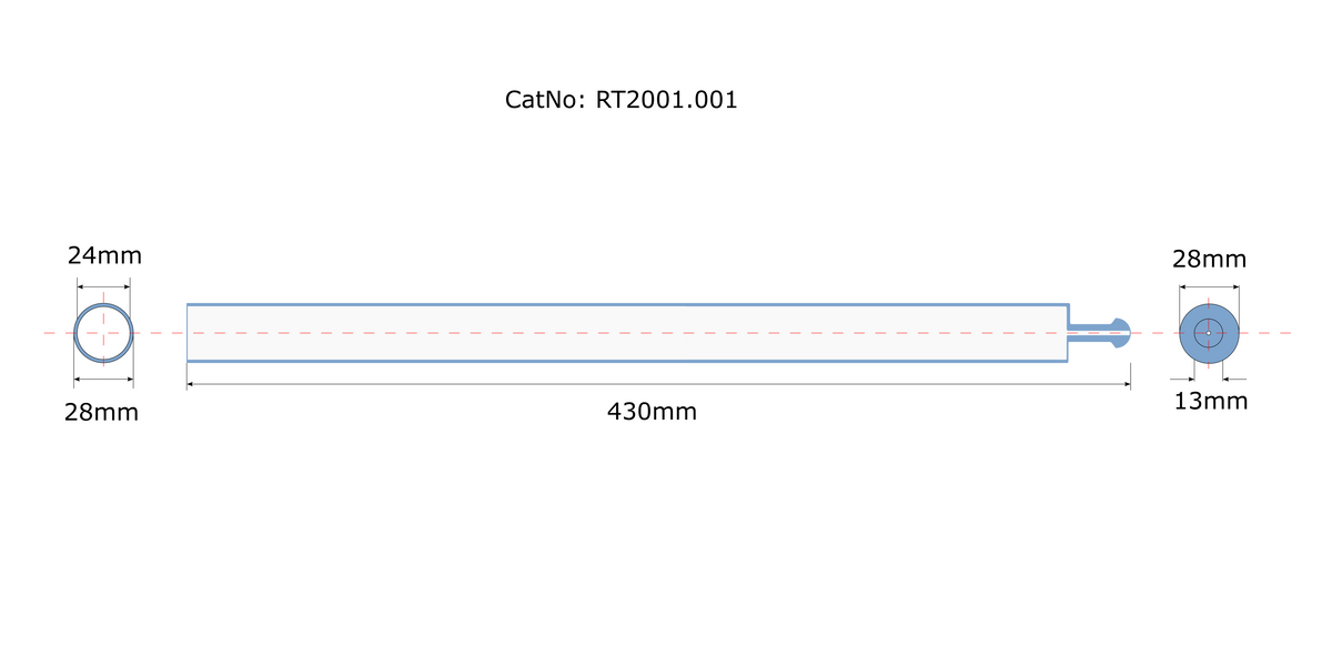 RT2001, Combustion tube quartz pyrocube, 430 x 28 x 24mm, 23.00-1150