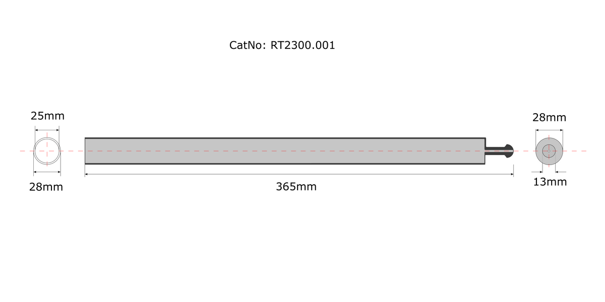 RT2300, Combustion Tube stainless steel, 368 x 28 x 24mm, 12.01-1036/4