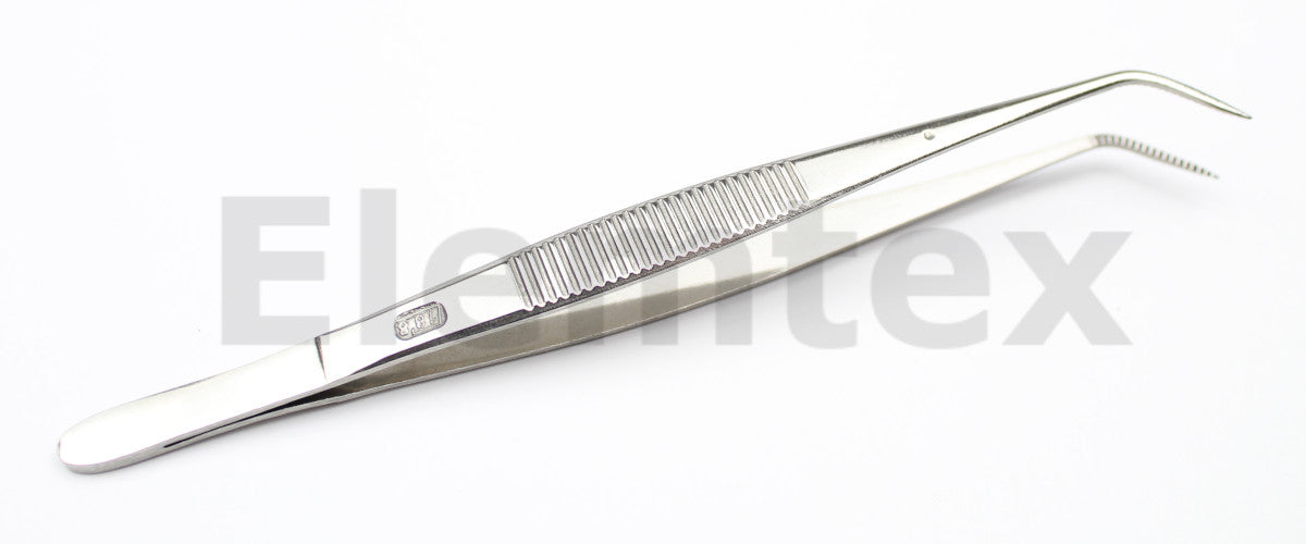 TS1002, Forceps Stainless Steel, bent pointed end, 130mm