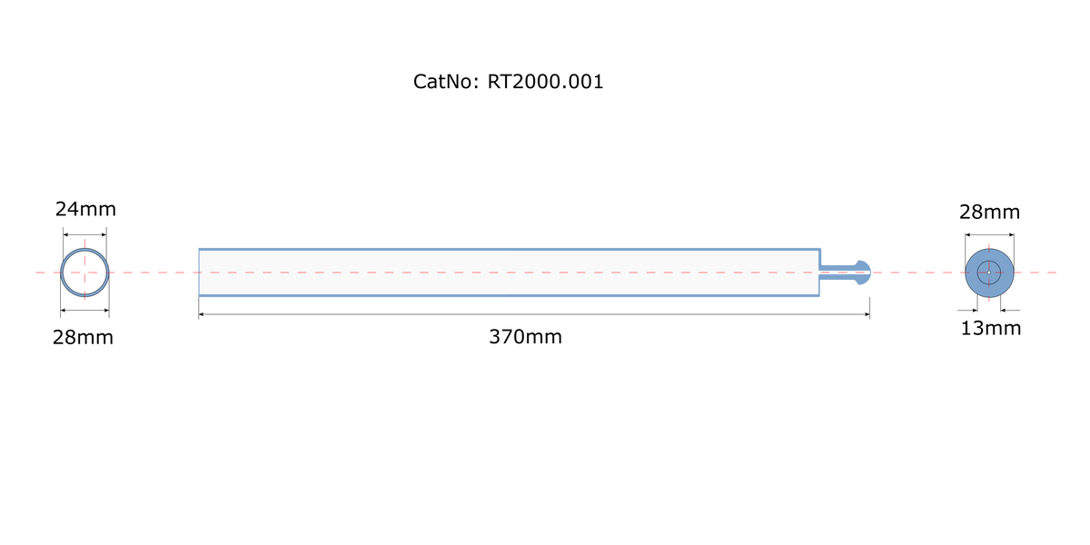 RT2000, Reaction tube quartz vario EL, 370 x 28 x 24mm 11.00-1150/4