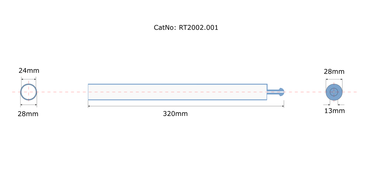 RT2002, Reduction tube quartz pyrocube 320 x 28 x 24mm, 23.00-1149