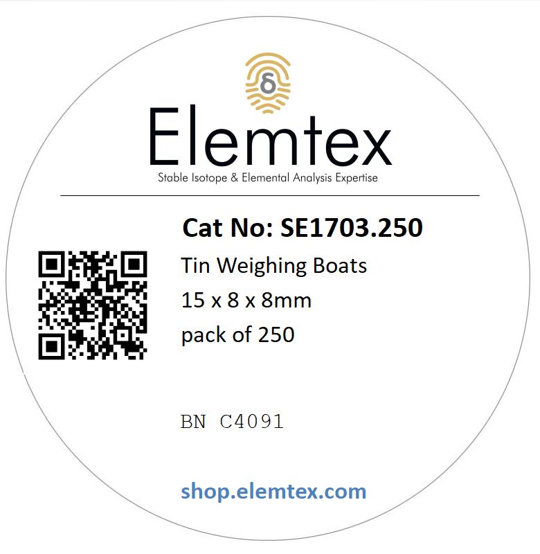 SE1703, Tin Weighing Boats 15 x 8 x 8mm, Standard Clean, 22 137 420