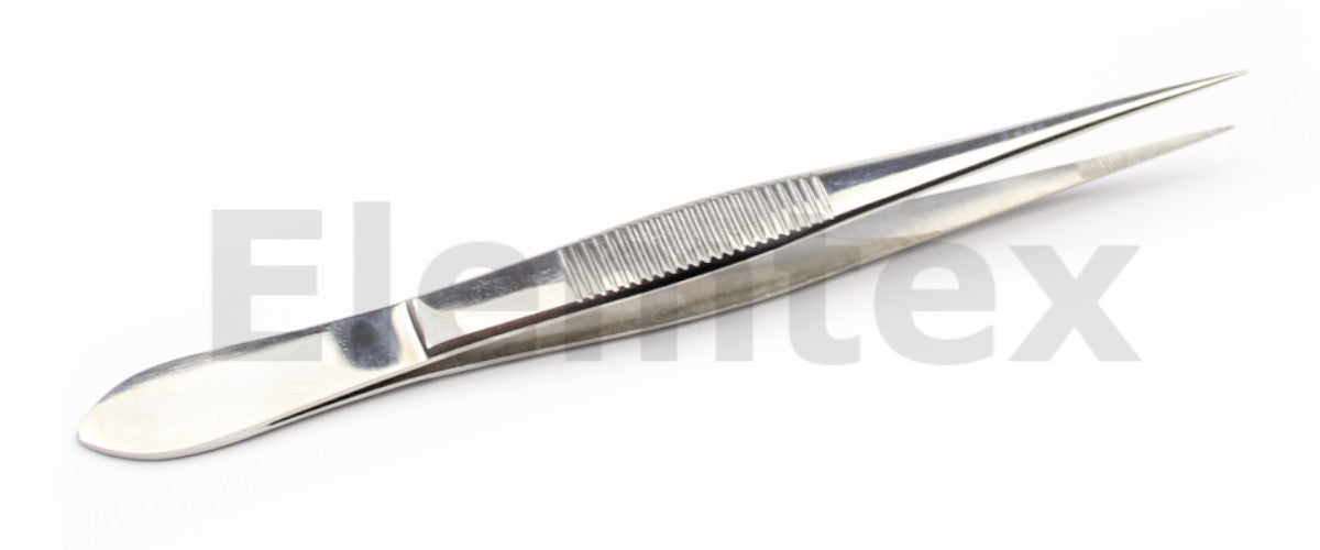 TS1001, Forceps Stainless Steel, straight pointed end, 130mm