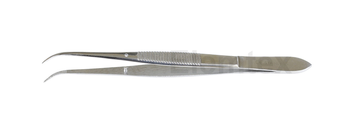TS1004, Forceps Stainless Steel, Curved Pointed End, 130mm, with guide pin